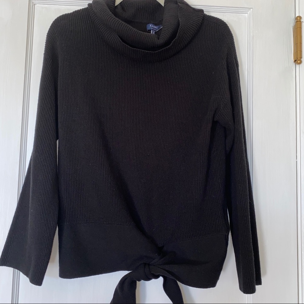 NWT Black Cowl Neck Sweater with Tie Bottom